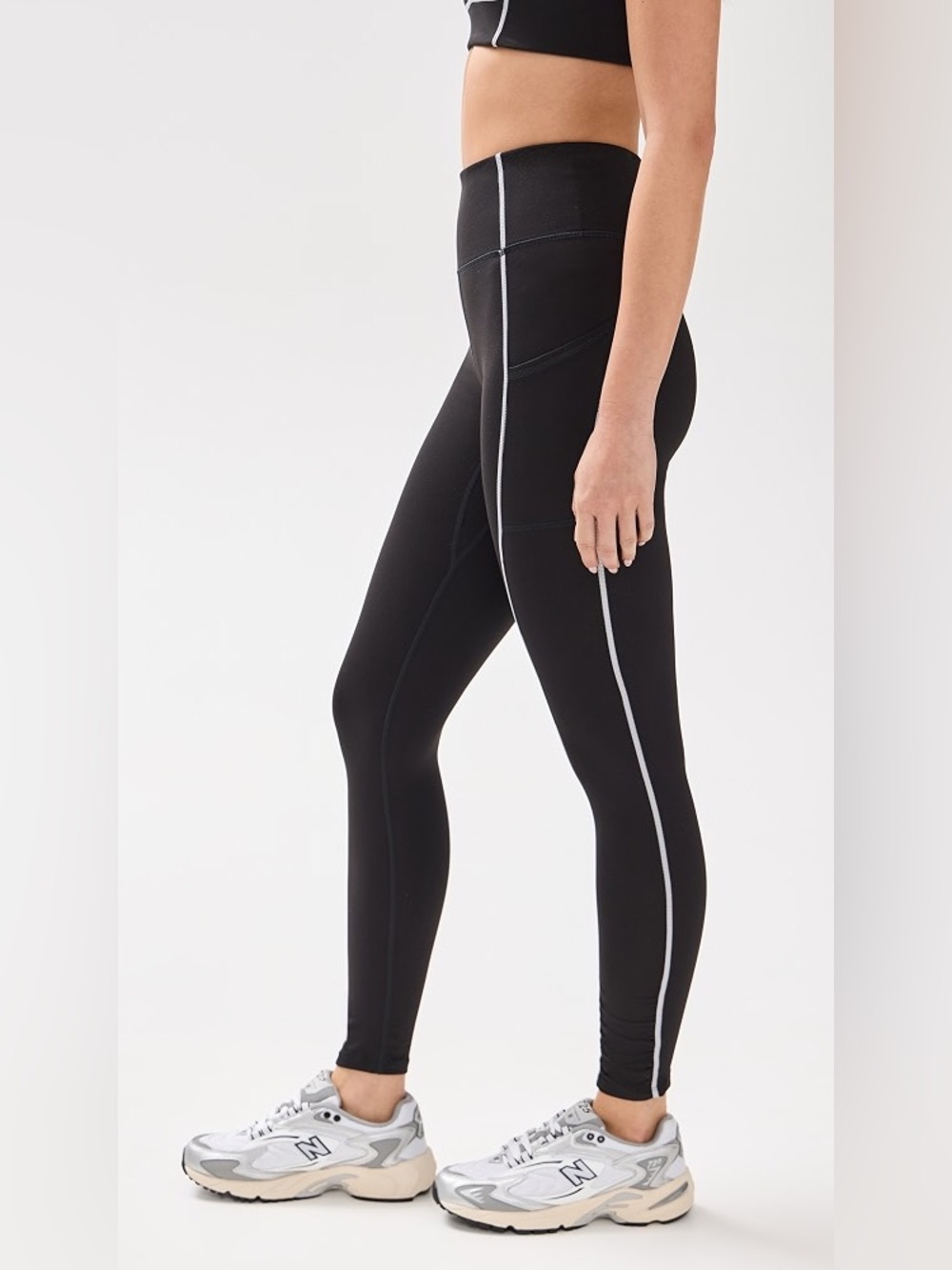 Free People Black Leggings with White Side Stripe
